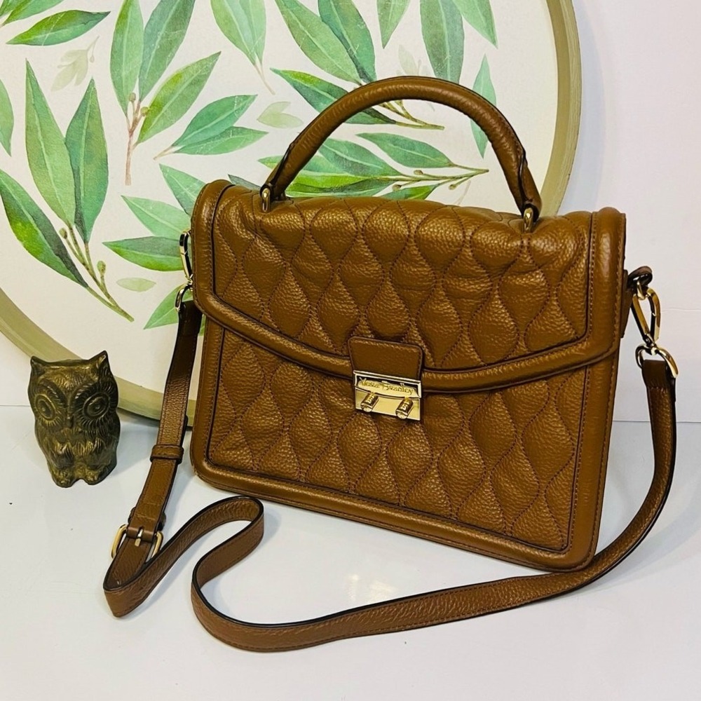 Vera Bradley Lydia Crossbody Purse Womens Cognac Brown Quilted Leather Excellent - Picture 3 of 11